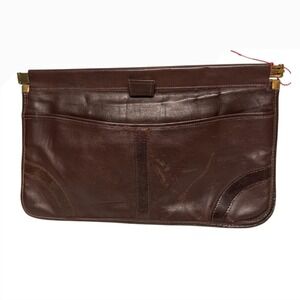 TEEK ORR Genuine Leather Dark Brown Clutch Purse Handbag Made in USA 14x8" Vtg